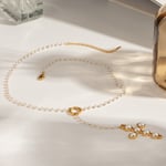 Gold color / 1 Piece Simple Series Retro Cross Stainless Steel  Gold Color Artificial Pearl Women's Necklace Picture2